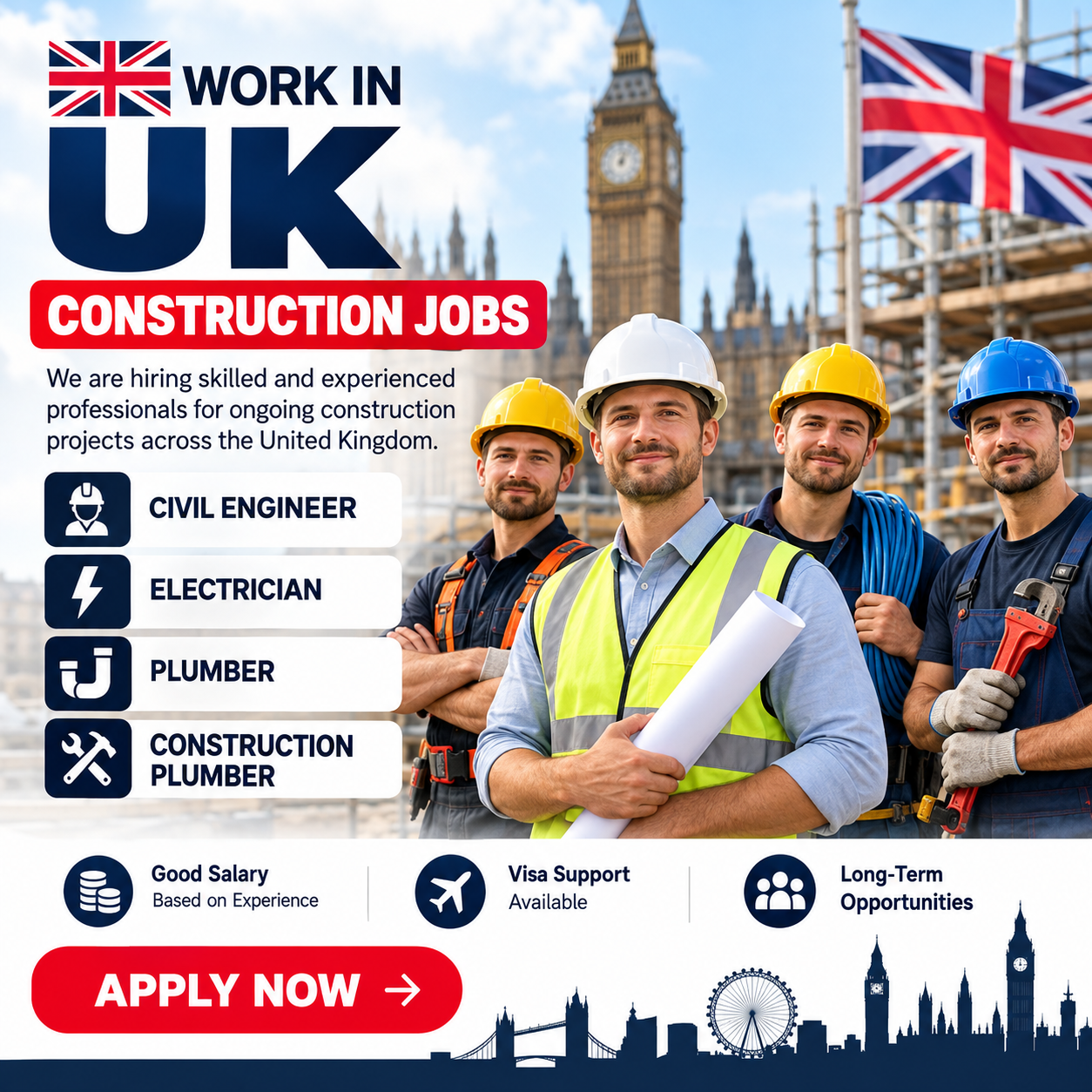 UK Construction Jobs 2026 | Civil Engineer, Electrician & Plumber Jobs